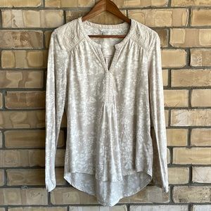 Lucky Brand Long Sleeve Knit Top with Embroidered Accents - M
